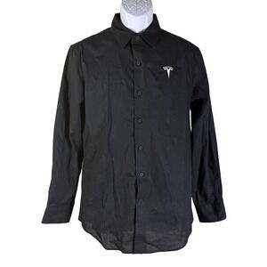 Tesla Button Down Shirt Mens M Black Long Sleeve Corporate Logo TSL2982